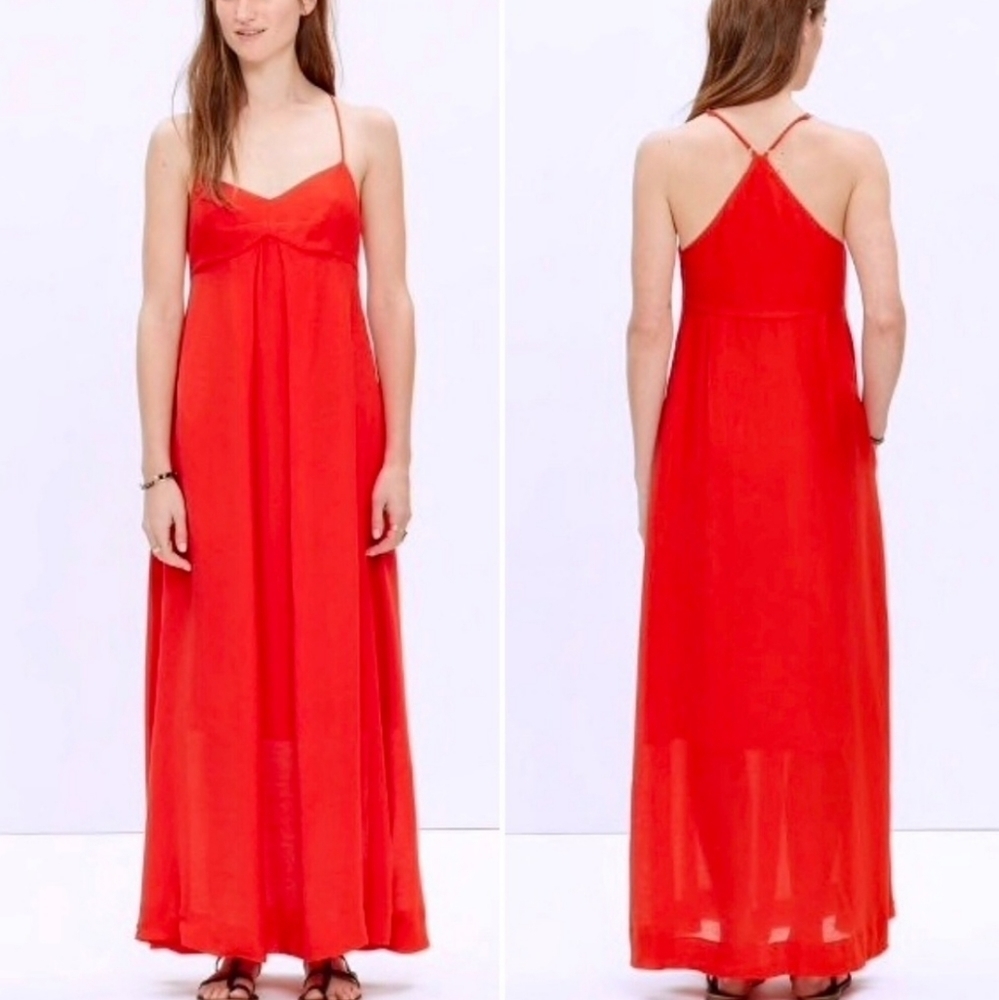 Madewell Red Orange Empire Strappy Maxi Dress Lined